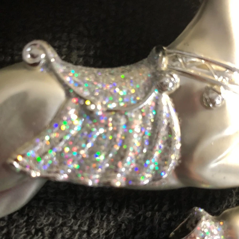 3 ~ Silver Cast Metal Reindeer Ornaments Leaping Prancing Fine Glitter READ